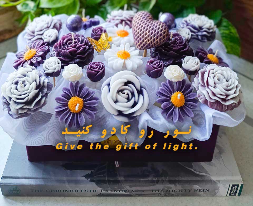 باکس گل شمعی مستطیل بنفش رنگ