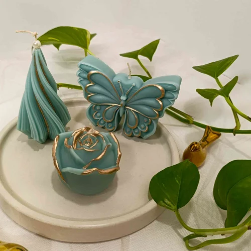 ست شمع سه تکه لب طلایی