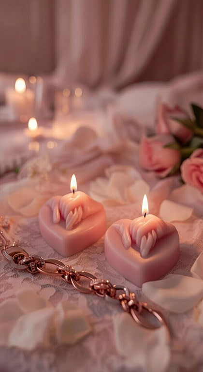 شمع قلب دست زوج با حلقه ازدواج