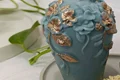 شمع گل باغ گل مارسلا سبز آبی لبه طلایی