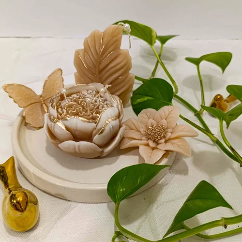 ست شمع گل فیلو، برگ و دو گل لب طلایی