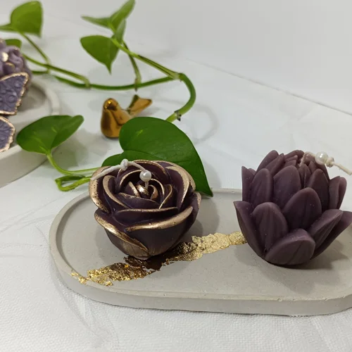 ست شمع گل لوتوس و گل رز هلندی لبه طلایی