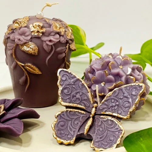 ست شمع دکوراتیو پروانه و سه گل زیبا