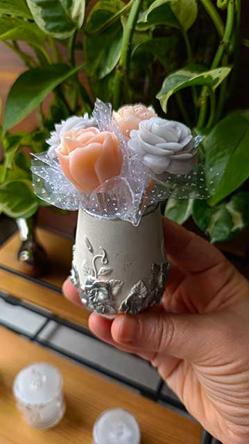 باکس گل شمعی مینیاتوری فیلی و گلبهی