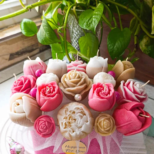 باکس شمع گل سرخابی-نسکافه ای