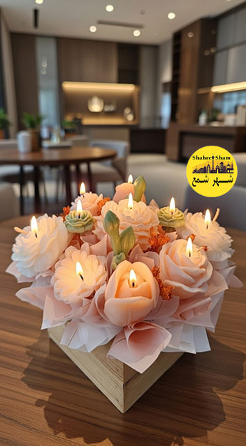 باکس چوبی گل رز و لاله شمعی متوسط