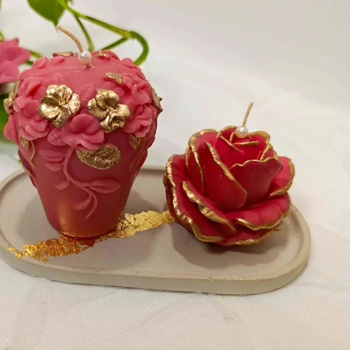 ست شمع گل مارسلا و گل رز لبه طلایی