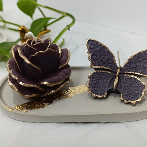 ست شمع گل رز بلند و پروانه