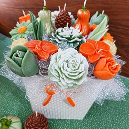 باکس شمع گل نارنجی با تم پاییزی