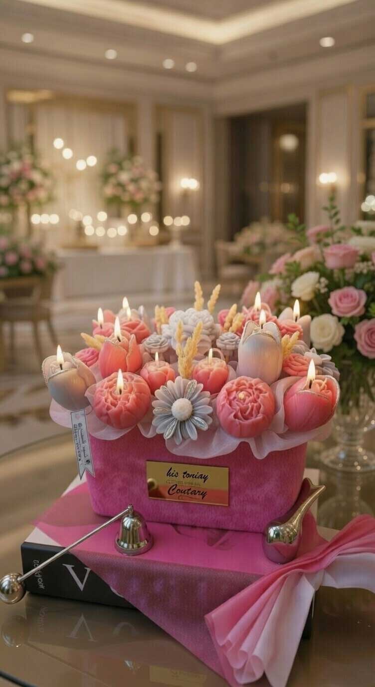 باکس گل پیونی و لاله شمعی سرخابی بزرگ