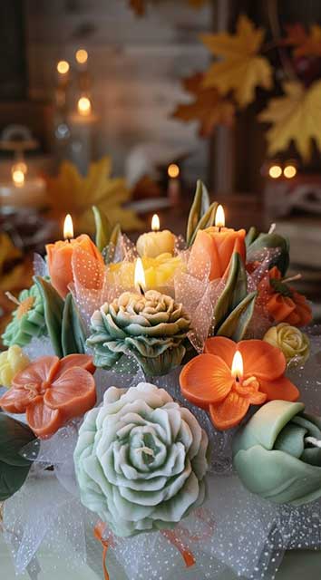 باکس شمع گل نارنجی و سبز