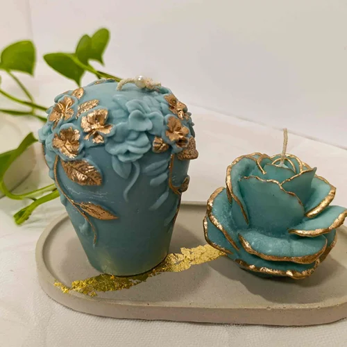 ست شمع گل رز و مارسلا لبه طلایی