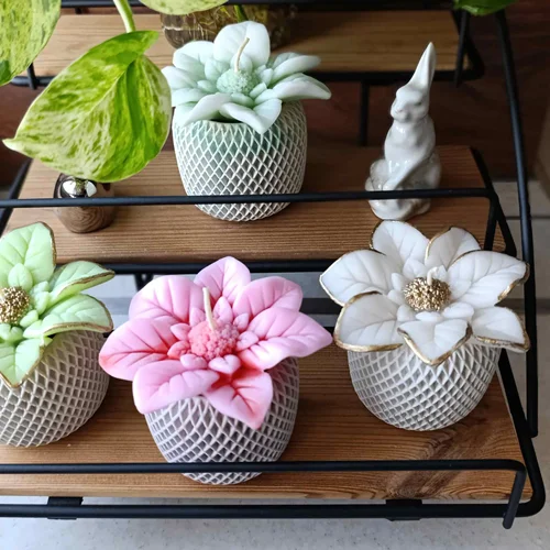 شمع خاص گل کوکب با گلدان طرح لوزی