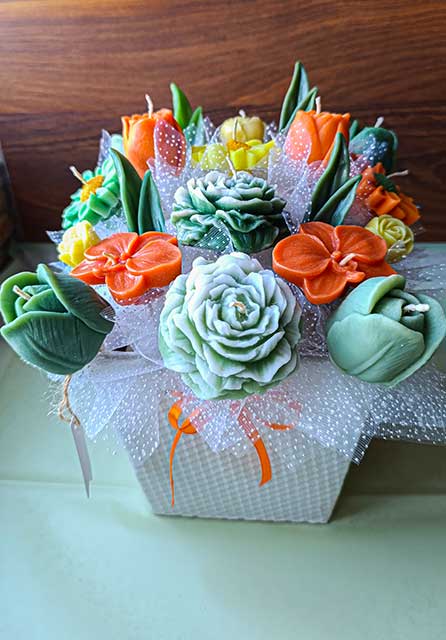 باکس شمع گل نارنجی و سبز